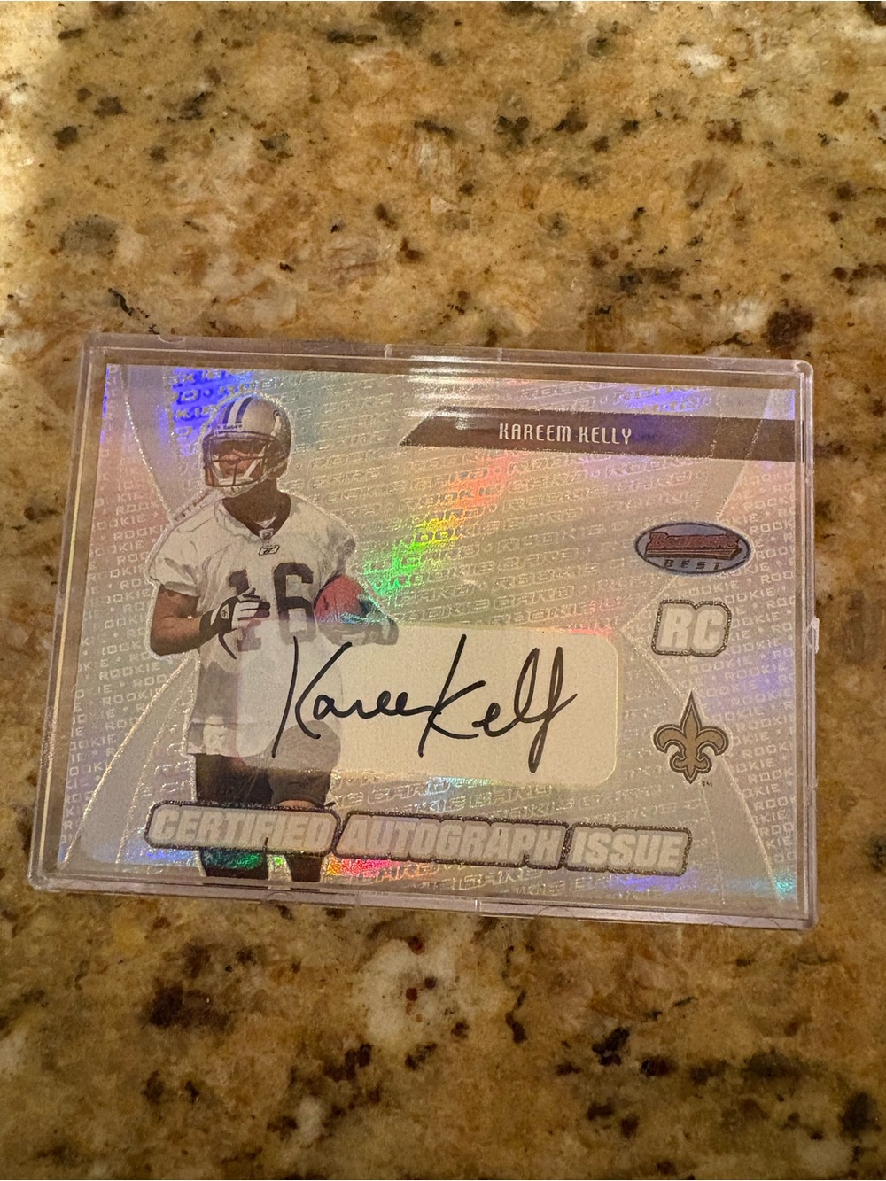 Topps Kareem Kelly Holographic Autograph Card - White/Silver from 2003
